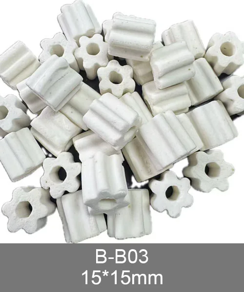 B-B03 porous bio rings, flower-shaped ceramic ring 15x15mm for aquarium filters